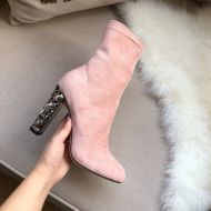 Jimmy Choo Maine 100 Ankle Boots Suede With Crystal Embellished Heel Pink