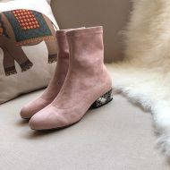 Jimmy Choo Maine Ankle Boots Suede With Crystal Embellished Heel Pink