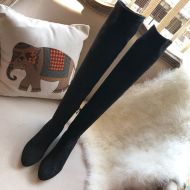Jimmy Choo Maine Knee Boots Suede With Crystal Embellished Heel Black